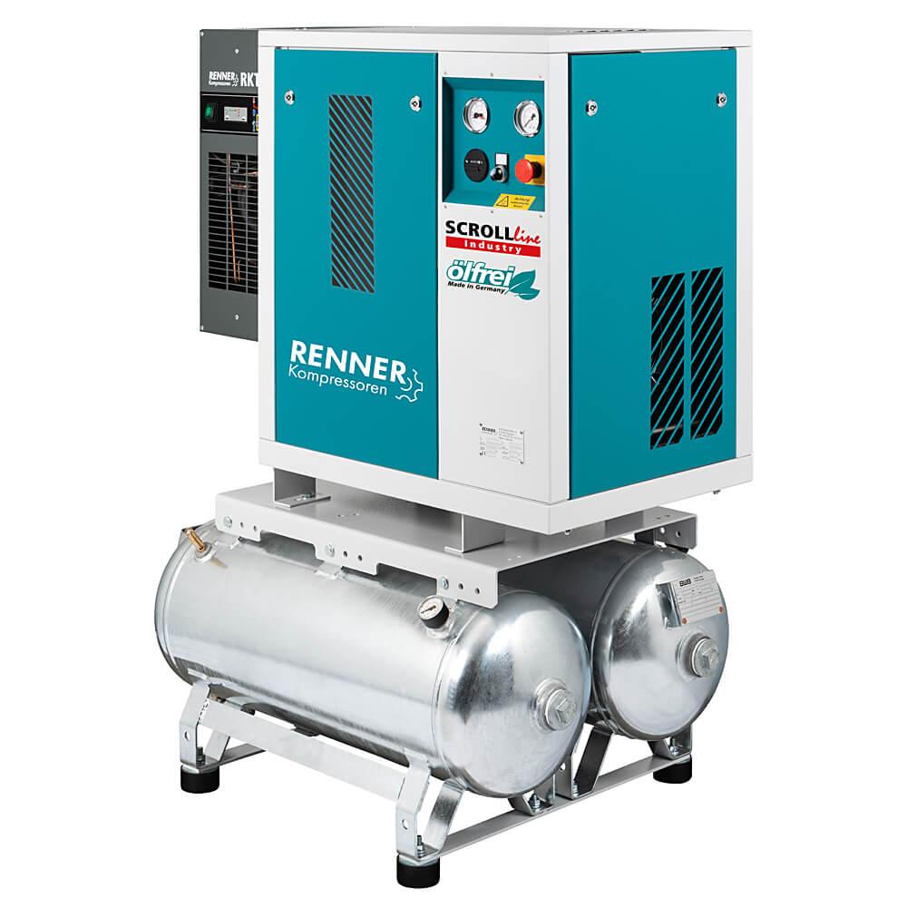 RENNER SCROLL-compressoren SLD-I zonder koeldroger en SLDK-I met koeldroger 1,5 tot 7,5 KW - verzinkte persluchtketel - 8 bar - verschillende uitvoeringen