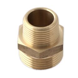 Reductienippel - messing - eenzijdig vlak afdichtend - 2 buitenschroefdraden - G1 1 1/2" G2 1 1/4"