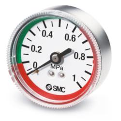 SMC G-L Pressure Gauge &ndash; with limit value indicator &ndash; colour-coded version &ndash; &Oslash; 37.5 or 42.5 mm &ndash; pressure range 0.2 to 1.0 MPa &ndash; price per unit