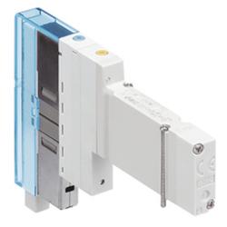 &Eacute;lectrovanne SMC &agrave; 5/3 ou 5/2 voies JSY100 - avec tiroir &agrave; &eacute;tanch&eacute;it&eacute; souple - C&acirc;blage interne - Avec indicateur de fonctionnement - 24 V CC
