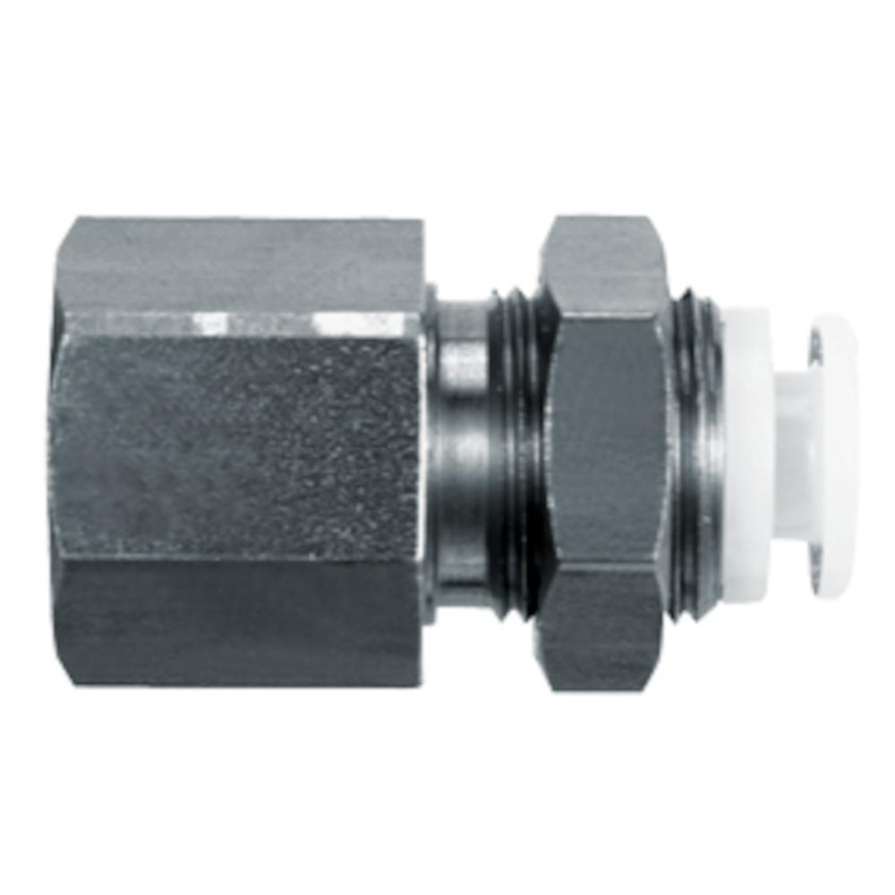 Raccord enfichable SMC Schott KGE - acier inoxydable/PBT - de -1 &agrave; 10 bars - &eacute;paisseur maximale du panneau : 7 mm - &Oslash; ext&eacute;rieur du tuyau : de 4 &agrave; 16 mm - filetage femelle R 1/8" &agrave; 1/2" - prix &agrave; l'unit&eacute;