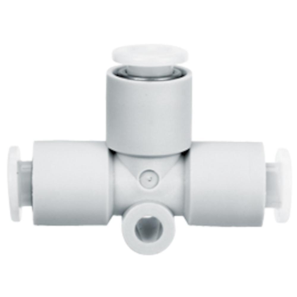 Raccord enfichable en T SMC KGT - PBT - -1 &agrave; 10 bars - &Oslash; ext&eacute;rieur du tuyau : 4 &agrave; 16 mm - Conditionnement : 2 pi&egrave;ces - Prix &agrave; l'unit&eacute;
