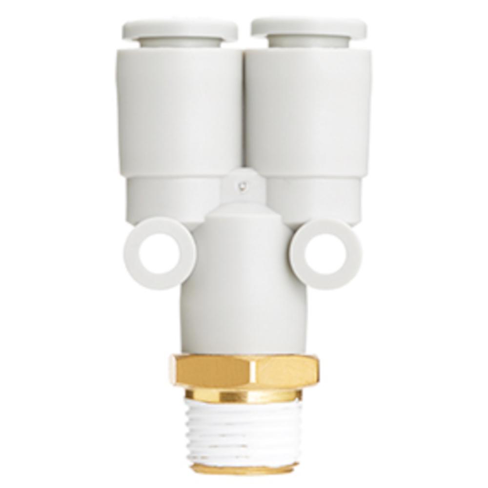 Raccord enfichable en Y SMC KQ2U - Acier inoxydable - avec &eacute;tanch&eacute;it&eacute; du filetage - &Oslash; de tuyau de 4 &agrave; 16 mm - Filetage R - Conditionnement de 2 pi&egrave;ces - Prix &agrave; l'unit&eacute;