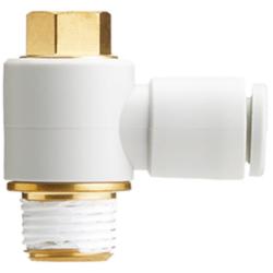 SMC KQ2V threaded elbow &ndash; 360&deg; swivelling &ndash; brass/PBT &ndash; with face seal &ndash; hose &Oslash; 4 to 16 mm &ndash; pack of 5 or 10 &ndash; price per item