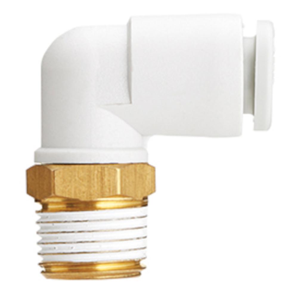 Raccord coud&eacute; &agrave; visser SMC KQ2L - laiton nickel&eacute;/PBT - avec joint plat - bague de pression ovale - diam&egrave;tre de tuyau de 3,2 &agrave; 6 mm - filetage R - conditionnement de 10 pi&egrave;ces - prix &agrave; l'unit&eacute;