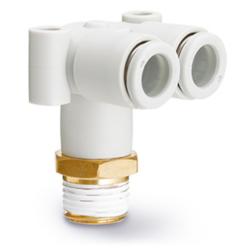 SMC 2-way KQ2LU threaded elbow &ndash; nickel-plated brass/PBT &ndash; with face seal &ndash; hose &Oslash; 4 to 12 mm &ndash; R thread &ndash; pack of 5 or 10 &ndash; price per piece