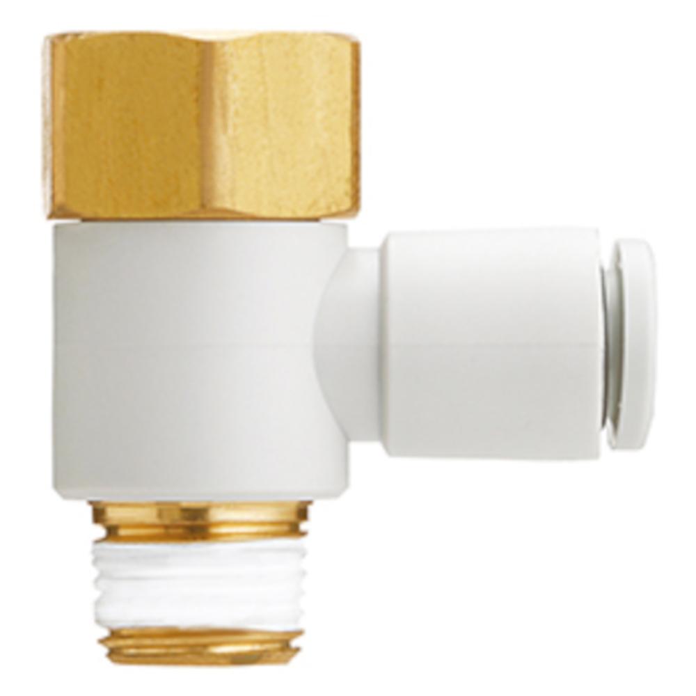 Raccord coud&eacute; &agrave; visser SMC KQ2VF - orientable &agrave; 360&deg; - laiton/PBT - avec joint plat - avec filetage int&eacute;rieur et ext&eacute;rieur - &Oslash; du tuyau de 4 &agrave; 12 mm - conditionnement de 5 ou 10 pi&egrave;ces - prix &agrave; l'unit&eacute;