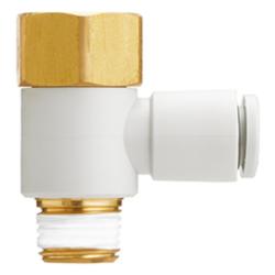 SMC KQ2VF screw-in elbow &ndash; 360&deg; swivelling &ndash; nickel-plated brass/PBT &ndash; with face seal &ndash; with internal and external threads &ndash; hose &Oslash; 4 to 12 mm &ndash; pack of 5 or 10 &ndash; price per piece