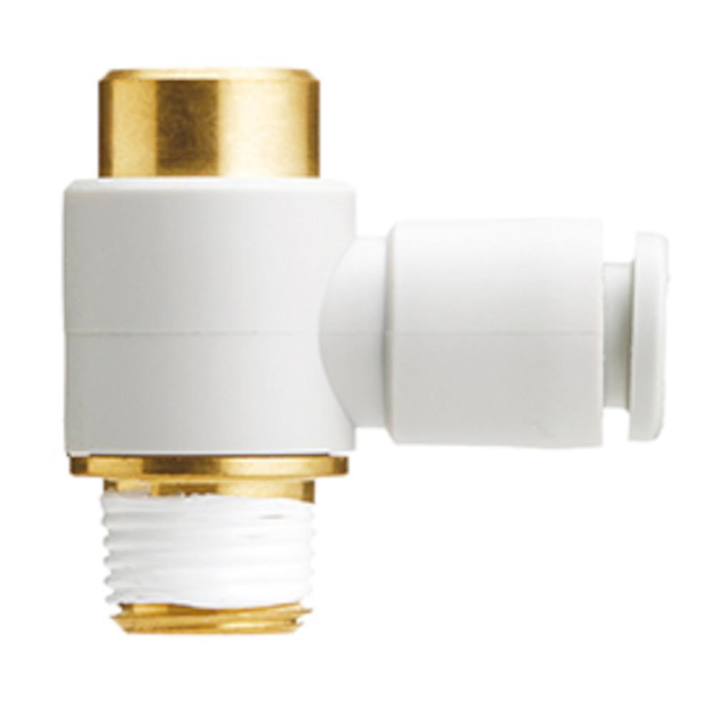 Raccord coud&eacute; &agrave; visser SMC KQ2VS - orientable &agrave; 360&deg; - laiton nickel&eacute;/PBT - avec joint plat - avec six pans creux - diam&egrave;tre de tuyau de 4 &agrave; 12 mm - conditionnement de 5 ou 10 pi&egrave;ces - prix &agrave; l'unit&eacute;
