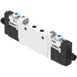 FESTO – zawór elektromagnetyczny VUVG-L10-P53-T-M5-1R8L – zawór 5/3-drogowy – wewnętrzne zasilanie powietrzem sterującym – sprężyna mechaniczna – zawór z mufą M5 – z płytą przyłączeniową R8 – cena za sztukę