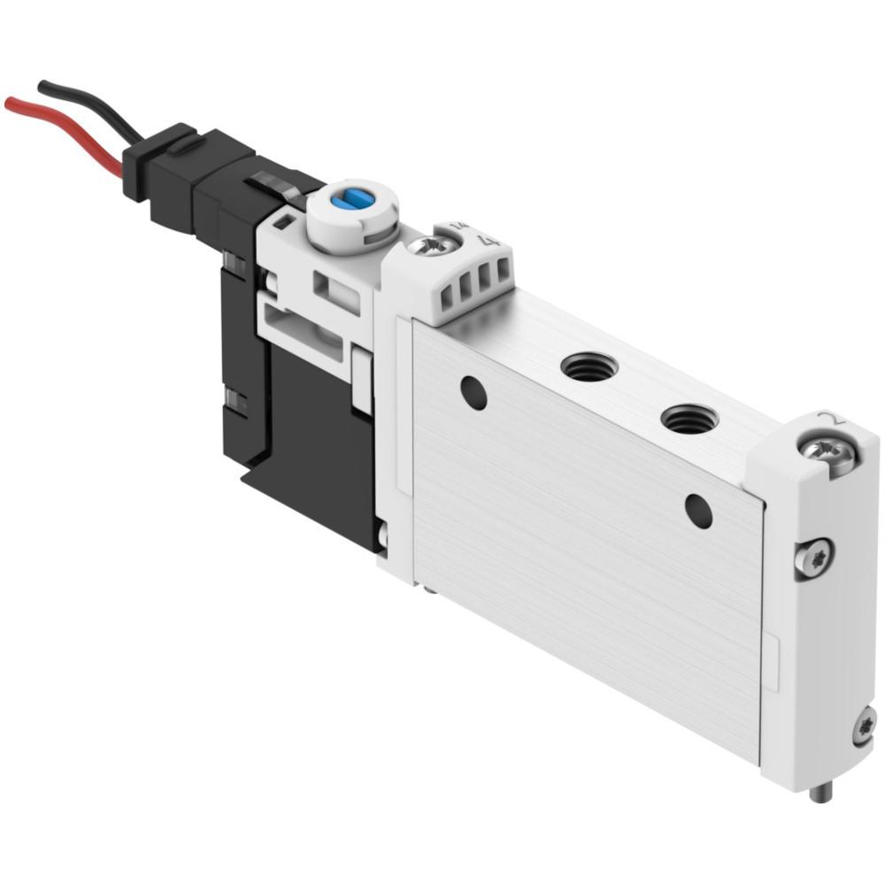 FESTO – zawór elektromagnetyczny VUVG-L10-M52-M7-1H2L-W1 – zawór 5/2-drożny, monostabilny – wewnętrzne zasilanie powietrzem sterującym – sprężyna pneumatyczna/mechaniczna – zawór z mufą M7 – z płytą przyłączeniową H2 – cena za sztukę