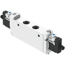 FESTO – zawór elektromagnetyczny VUVG-L18-P53-T-G14-1R8L – zawór 5/3-drożny – wewnętrzne zasilanie powietrzem sterującym – sprężyna mechaniczna – zawór z mufą G1/4 – z płytą przyłączeniową R8 – cena za sztukę