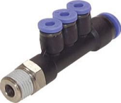 Racor en T - manguera Ø 4-10mm R1/4" - R3/8" - 3 salidas reducidas - aluminio