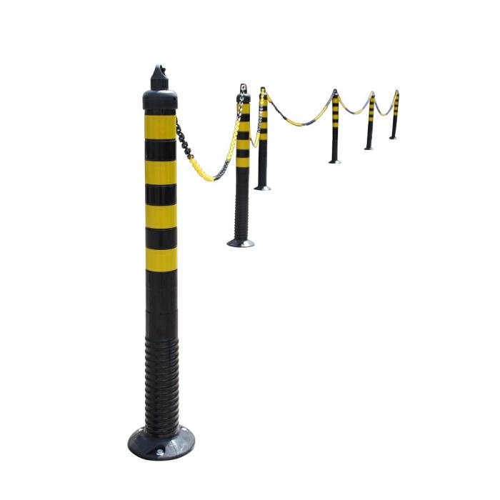 Juego de postes de cadena - plástico - 6 postes de barrera flexibles - 10 m de cadena - automontables
