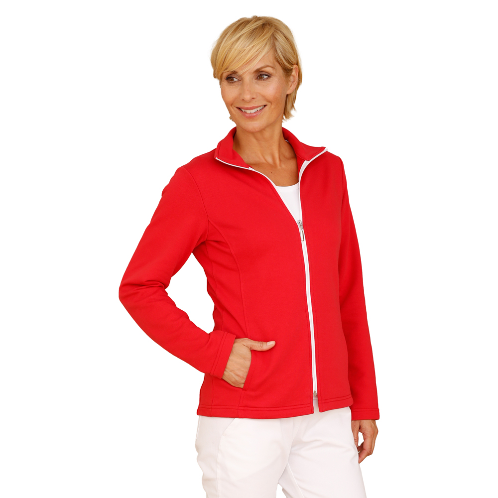 Eva sweatjack dames - maat XS tot 3 XL - rood - met opstaande kraag