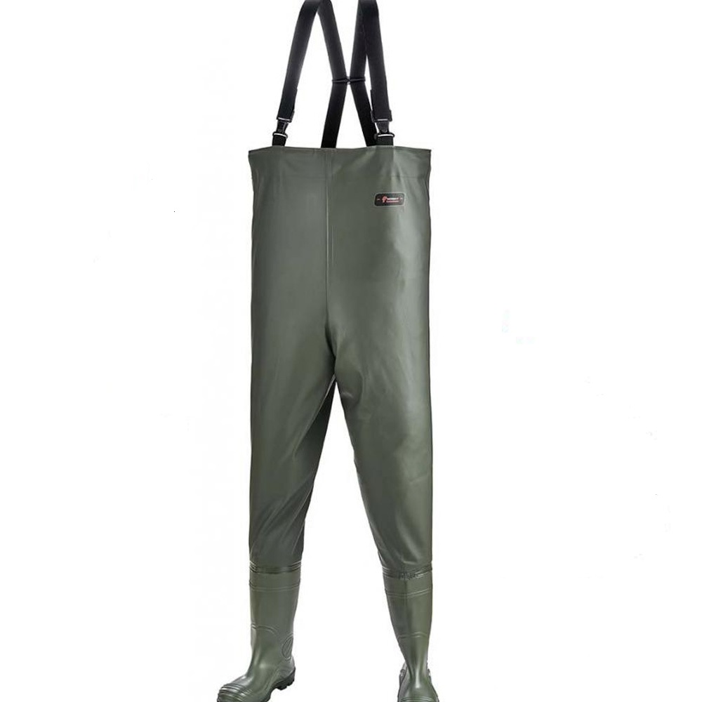 Vadeador estándar S5 - "Norway" - con botas de seguridad de PVC - verde oliva - talla 39-48