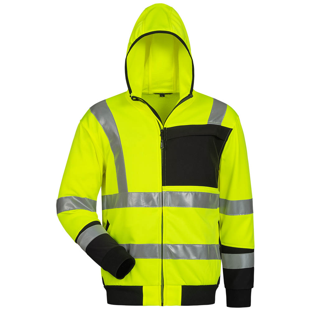 Hoge zichtbaarheid sweatshirt Bernadino - 100% polyester - fluorescerend geel, zwart afgezet - maat S-XXL