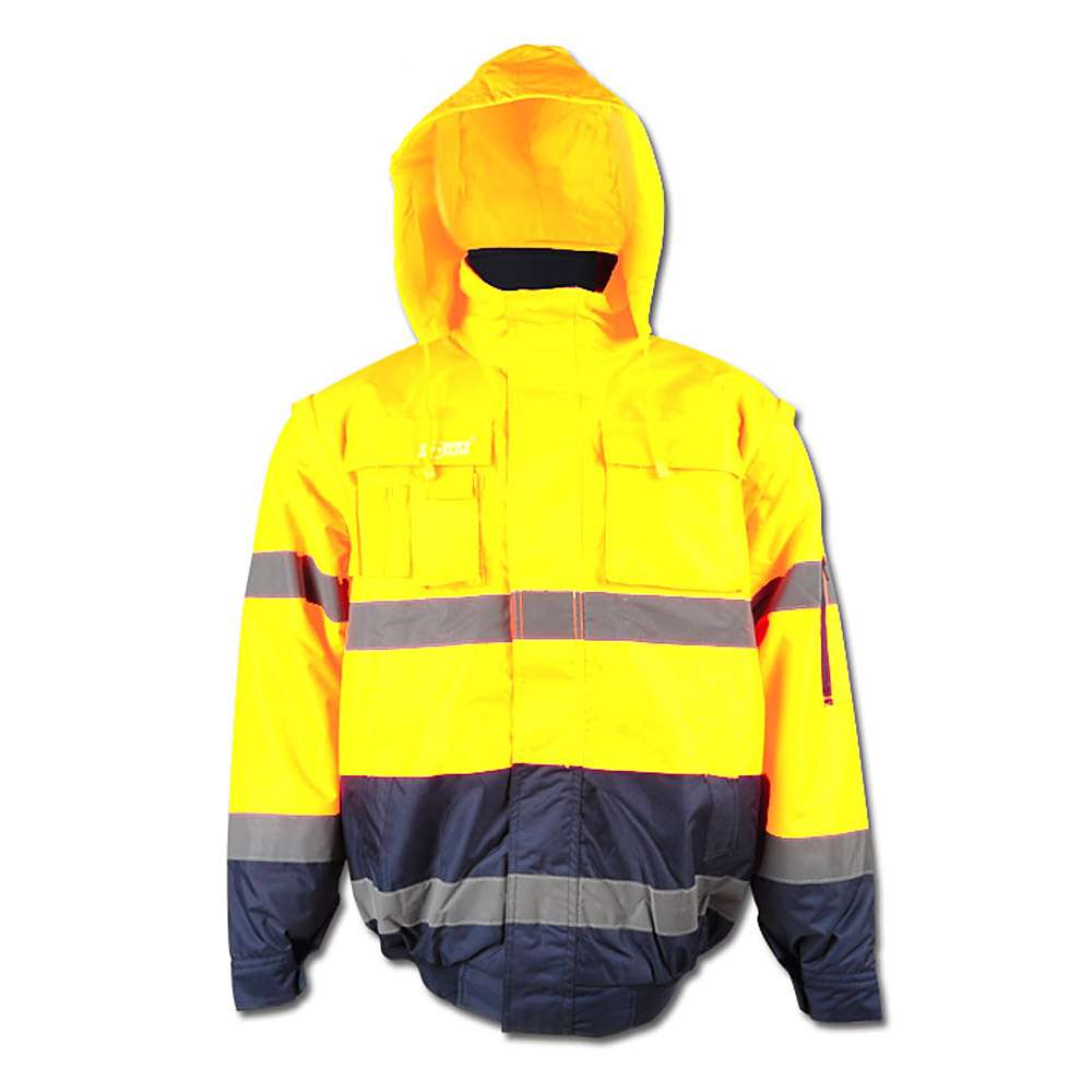 Hoge zichtbaarheid pilotenjas "Hasso" - maat S tot XXXL - fluorescerend geel/marineblauw - EN ISO 20471 klasse 3 - EN 343 - wind- en waterdicht - afneembare mouwen