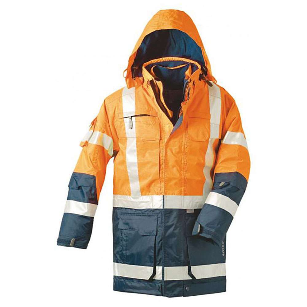Refleksibel parka "Wallace" - størrelse S til XXXXL - fluorescerende orange/marineblå - EN ISO 20471 Klasse 3 - EN 343 - vind- og vandtæt, meget åndbar