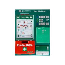 Erste-Hilfe-Station No. 2 -  Ausf&uuml;hrung PREMIUM No. 2 - bei einer Gef&auml;hrdung durch S&auml;uren & Laugen - DIN 13157 - Abmessungen (B x H x T)  600 x 500 x 150 mm