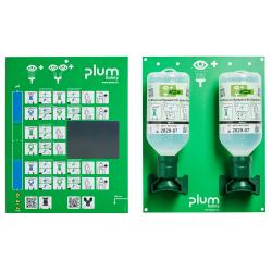 Stacja do płukania oczu - Plum - z dwiema butelkami do płukania oczu z 500 ml sterylnego roztworu chlorku sodu (0,9%) - Z uchwytem ściennym i zintegrowanym piktogramem