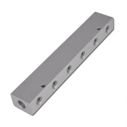 Fordelingslist - anodisert aluminium - 12 ganger - 2 IG-innganger G 1/8" til G 1/2" - 2 x 6 IG-uttak M5 til G 1/4" - PN 16