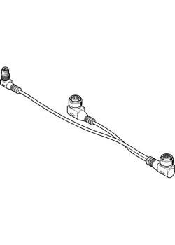 FESTO - Cable de conexión - NEDV-L2R1-V7-M12W3-K-0.1L1-N-M8W4-0.2R1 - (2384165) - conexiones eléctricas 2x conector acodado tipo zócalo, 1x conector acodado tipo clavija