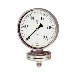 Platte veerdrukmeter - chemische uitvoering - Ø 100 - aansluiting radiaal onderaan - G 1/2" - type 432.50 - nauwkeurigheidsklasse 1,6 - meetbereik 0 tot 6 of 10 bar
