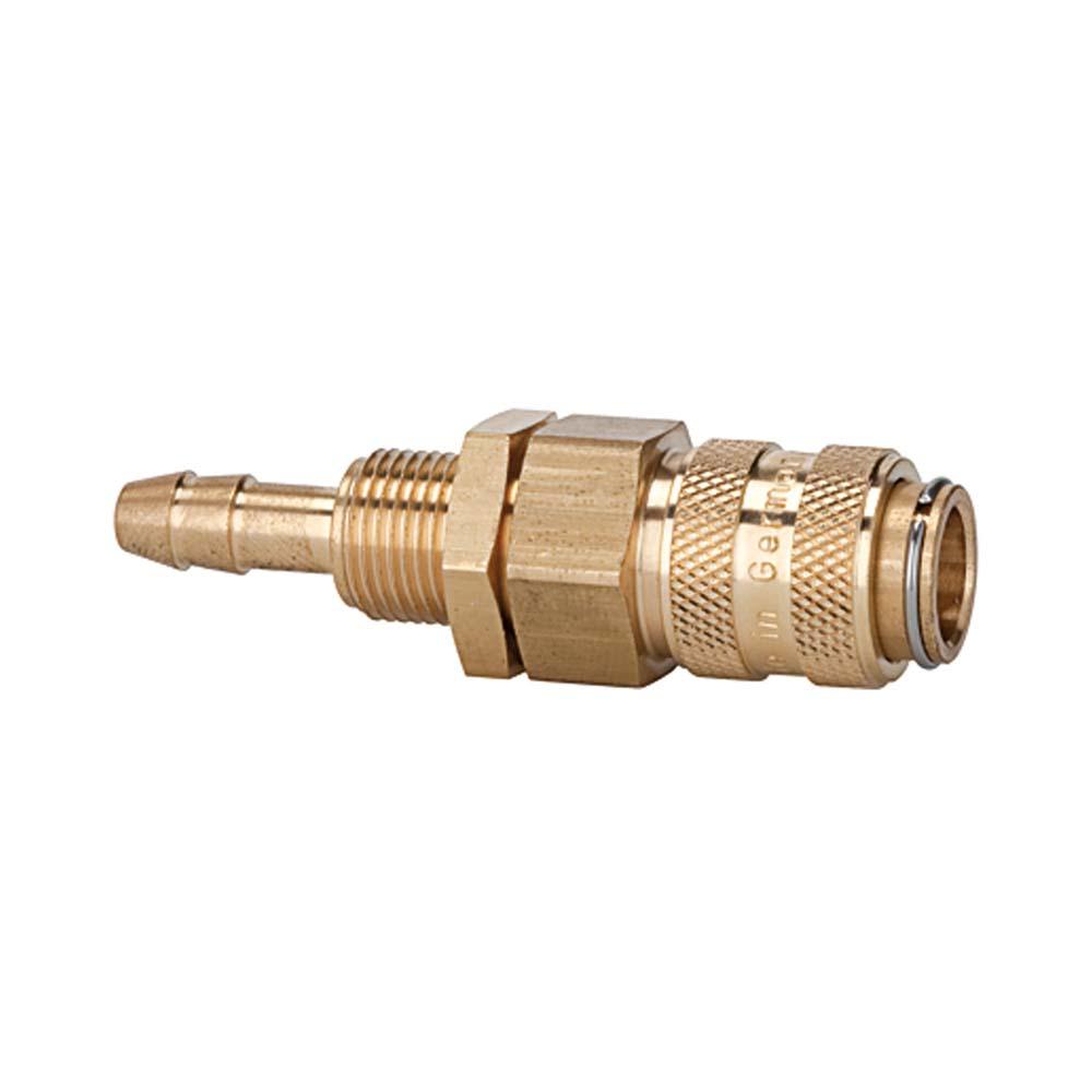 Snelkoppeling - blank messing - NW 5 - Tülle LW 4 tot 9 - schottdraad M10x1 of M12x1 - PN 0 tot 35 bar - prijs per stuk