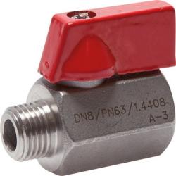Mini-kogelkraan Eco-Line - roestvrij staal - enkelzijdige knevelgreep - G 1/8" binnendraad op G 1/8" buitendraad - DN 5 - PN 0 tot 63