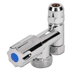 Válvula de conexión para electrodomésticos - Latón cromado - Rosca exterior G 3/4" - Rosca interior G 3/8" - Conexión a tubería Ø 10 mm