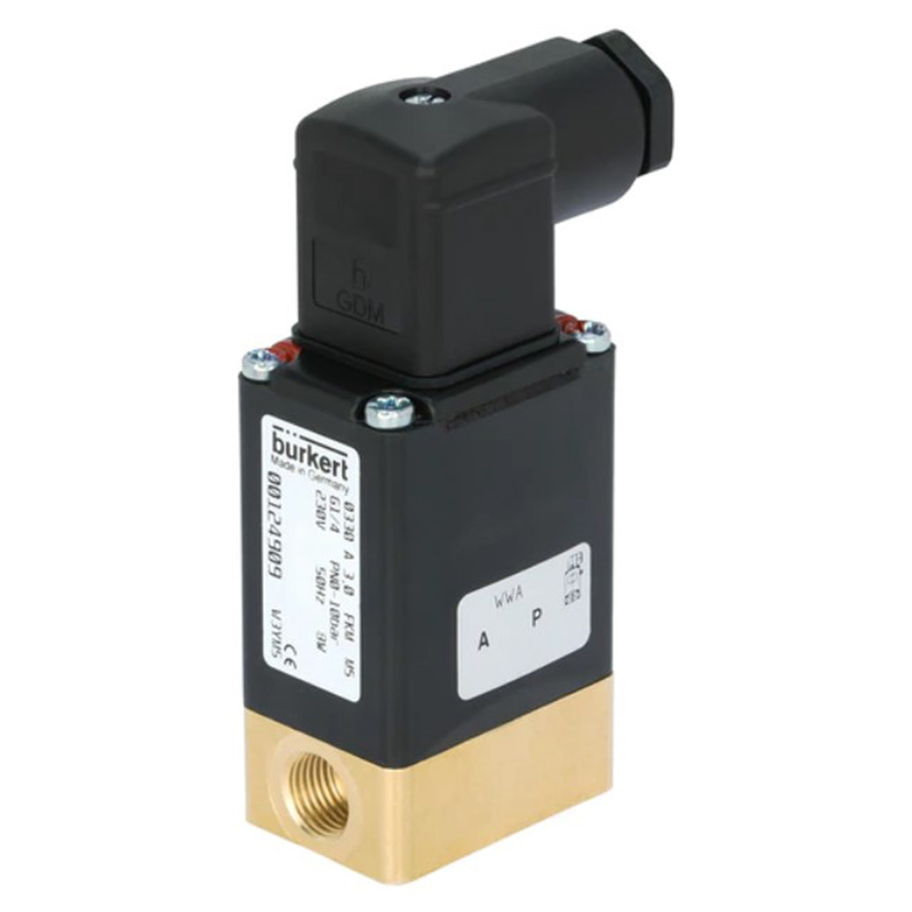 zawór elektromagnetyczny 2/2-drogowy i 3/2-drogowy - typ 0330 - mosiądz/stal nierdzewna - wiele mediów - gwint wewnętrzny G 1/4"- PN 0 do 10 - 12 i 24 V