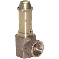 T&Uuml;V-godkjent hj&oslash;rnesikkerhetsventil - r&oslash;d messing - gjenger G 1" - responstrykk 7 bar - for kj&oslash;lekretser