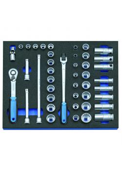 Steeksleutelset - aandrijving 3/8" - in Check-Tool-module - 43-delig