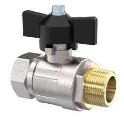 Palloventtiili - vakiomalli - nikkel&ouml;ity messinki - naaras-/uroskierre - G 1/4" - G 1 1/4" - DN 8 - 32 - PN max. 30 - 50 bar - mustalla siipikahvalla - hinta per kappale