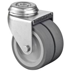 Roulette double pour appareils avec trou arri&egrave;re - Roue thermoplastique - &Oslash; de la roue 75 mm - hauteur totale 99 mm - Capacit&eacute; de charge 100 kg - Prix &agrave; l'unit&eacute;