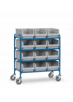 Bijzetwagen - met 4 houten bodems - lengte 940 mm - met 3x4 doorzichtige opbergbakken