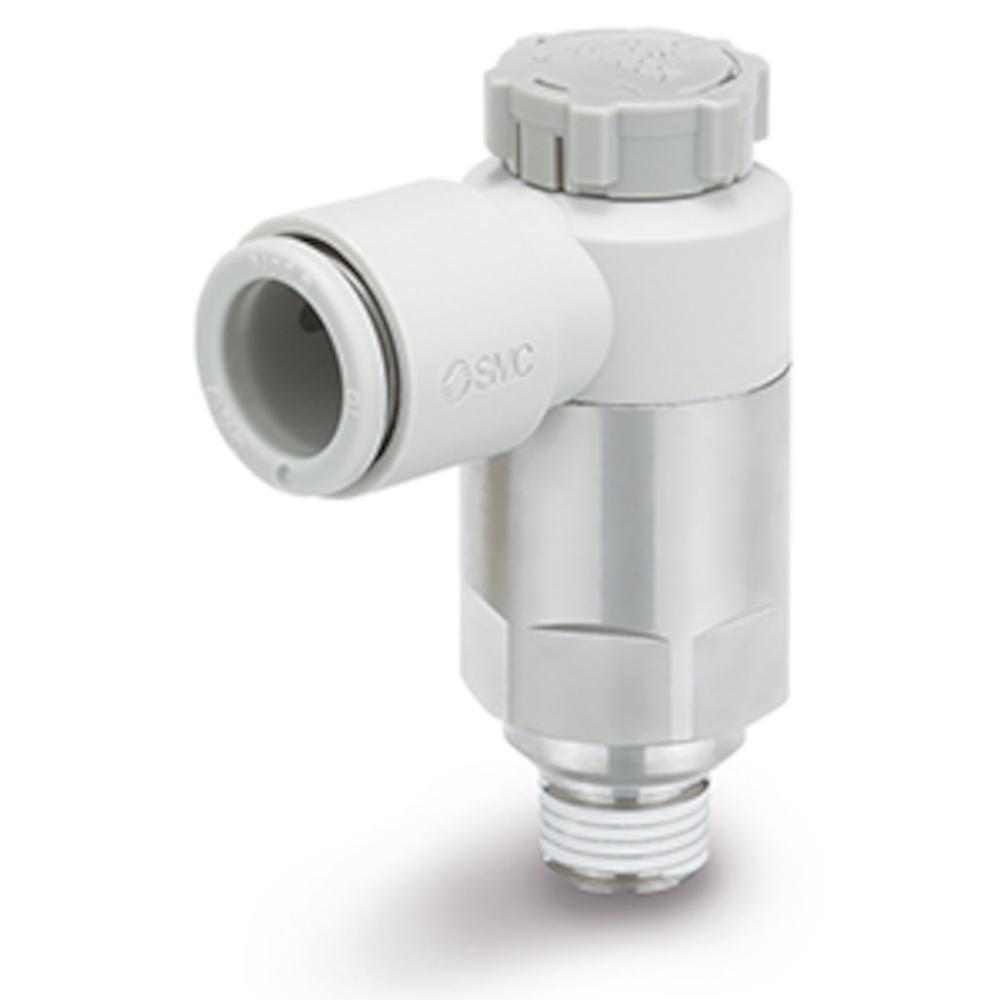 Válvula de retención con estrangulador AS201F-X778 - Latón/PBT - máx. 10 bar - diámetro exterior de la manguera 6 u 8 mm - Rosca R 1/8 pulgada - para caudales elevados - Precio por unidad
