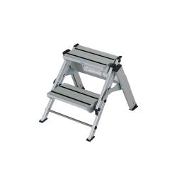 Trappstege - hopfällbar - aluminium - arbetshöjd 2,45 och 2,65 m - plattformshöjd 0,45 och 0,65 m - 2 och 3 steg