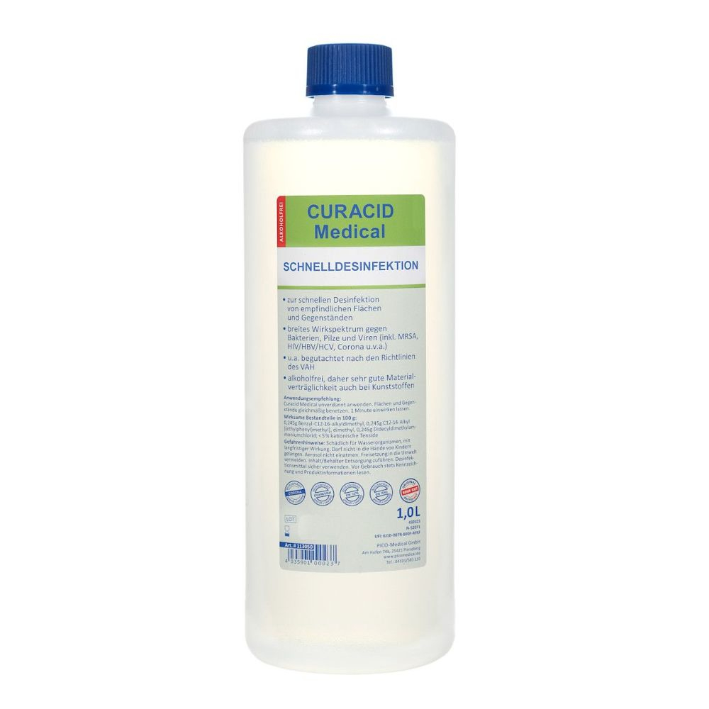 D&eacute;sinfection rapide - Curacid&reg; Medical - sans alcool - Contenance : 500 ml, 1 ou 5 l