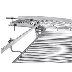 Cinta transportadora de rodillos - rodillos de soporte de acero - ejecución curvada - radio interior 800 mm - galvanizado