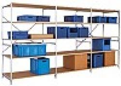 Magazijnrek "budget breed" - hoogte 2 m - 5 houten legborden - breedte legborden 1220 mm - frame