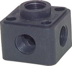 Wanddoos (verdeler) - kunststof - binnendraad 5 x G 1/2" - afmetingen (L x B x H) - 55x55x40 mm - max. 10 bar