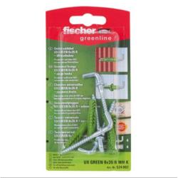 Universalplugg UX GREEN 6x35 R WH K - med vinkelkrok - borr-Ø 6 mm - plugglängd 35 mm - 5-pack - pris per förpackning