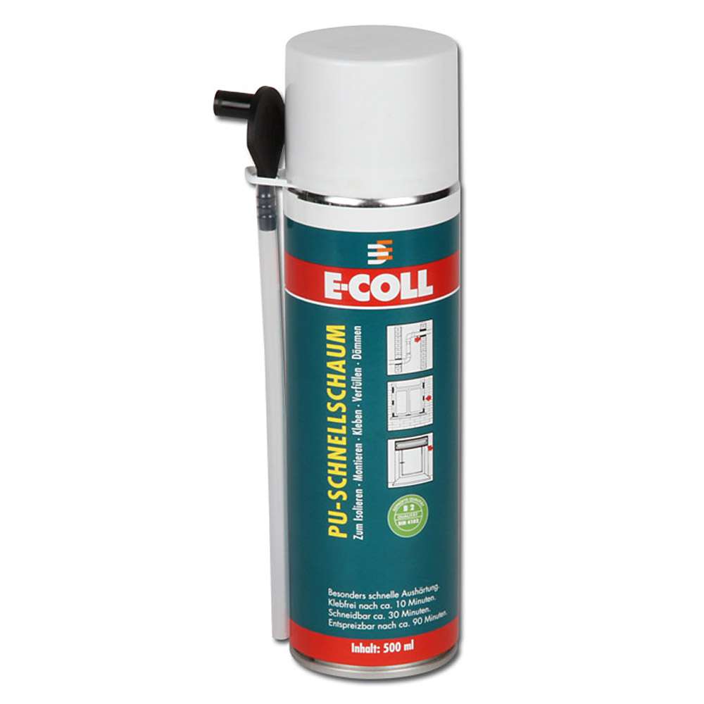 Espuma rápida PU E-COLL - 500 y 750 ml - Sin CFC - Material de construcción clase B2 DIN 4102 - PU 12 unidades - Precio por PU