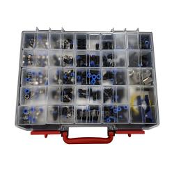 Assortment box Quick-connect fittings "Blue Series" - 40 straight plug-in fittings - 30 rotatable L-plug-in fittings - 25 straight plug-in fittings