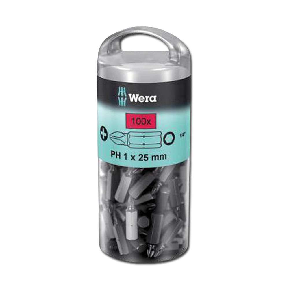 Bits 1/4 "- Cross - PH1 / PH2 - 100 kappaletta kova kovaa Wera