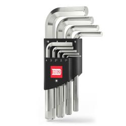 INBUS&reg; vinkelskrutrekkersett - L-serien - Kromvanadiumst&aring;l, blankforniklet - 9 deler - 1,5 til 10 mm n&oslash;kkelst&oslash;rrelse - For metriske sekskantskruer - Ulike design