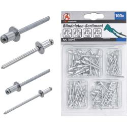 Utvalg av blindnitter - 100 stykker - Ø 2,4 til 4,8 mm