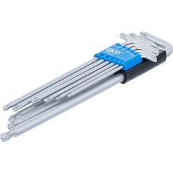Angle wrench set - extra long - T-profile for Torx screws - with ball end - T10 to T50 - 9 pieces
